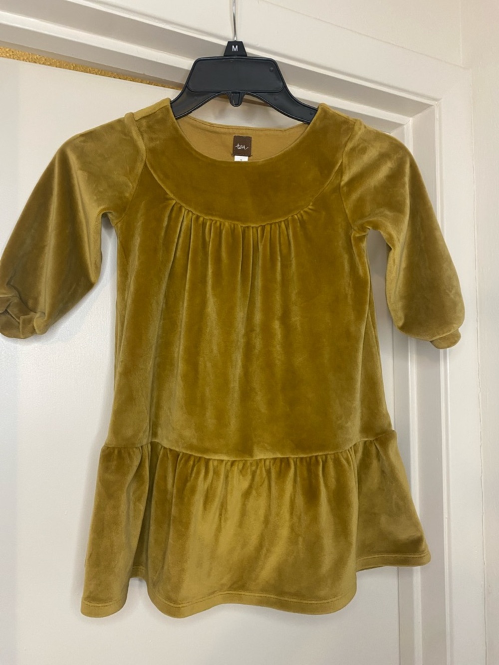 Tea Collection Olive Velvet Gathered Peplum Dress